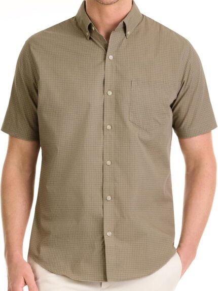 Men's Wrinkle Free Short Sleeve Button Down Check Shirt